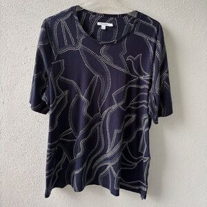 Chico’s‎ Pima Cotton Short Sleeve Top Navy Blue Size XXL Casual Travel Teacher